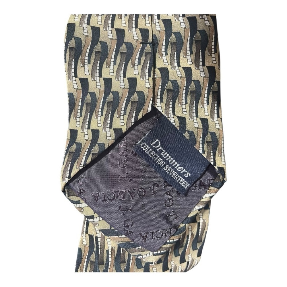 J. Garcia Geometric Silk Tie in Black, Brown and Tan - Picture 3 of 5